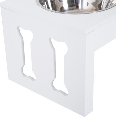 Show full view: PawHut Wooden Dog Bone Elevated Dog Bowls, White slide 9 of 9