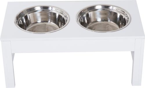 Show full view: PawHut Wooden Dog Bone Elevated Dog Bowls, White slide 8 of 9