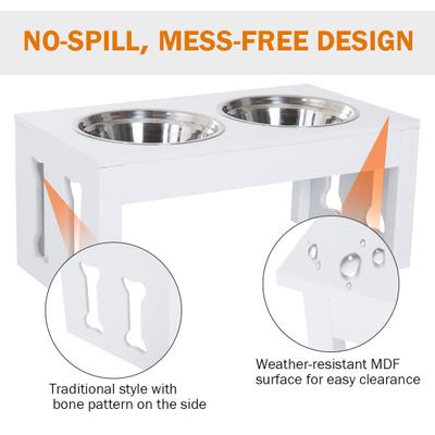 Show full view: PawHut Wooden Dog Bone Elevated Dog Bowls, White slide 5 of 9