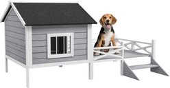 PawHut Wooden Dog House with Porch, Gray