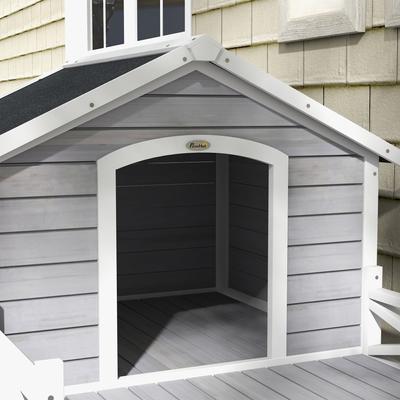 Show full view: PawHut Wooden Dog House with Porch, Gray slide 8 of 10