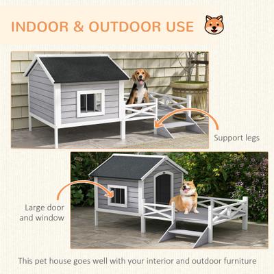 Show full view: PawHut Wooden Dog House with Porch, Gray slide 6 of 10