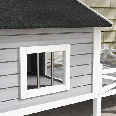 Show full view: PawHut Wooden Dog House with Porch, Gray slide 7 of 10