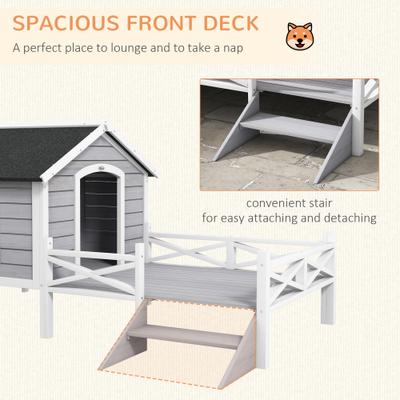 Show full view: PawHut Wooden Dog House with Porch, Gray slide 5 of 10