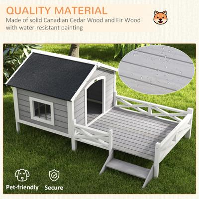 Show full view: PawHut Wooden Dog House with Porch, Gray slide 4 of 10