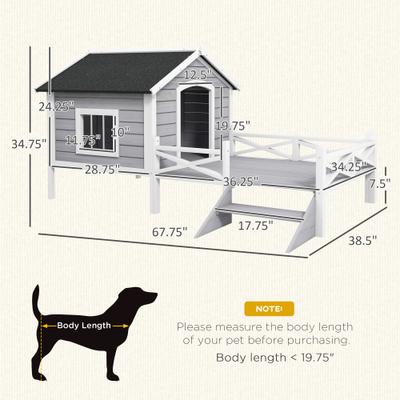 Show full view: PawHut Wooden Dog House with Porch, Gray slide 3 of 10