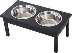 PawHut Wooden Elevated Dog Bowls, Black