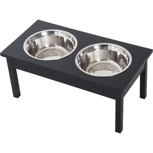 PawHut Wooden Elevated Dog Bowls, Black
