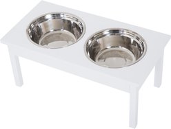 PawHut Wooden Elevated Dog Bowls, White