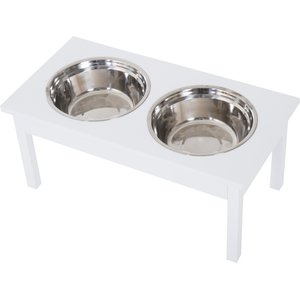 PawHut Wooden Elevated Dog Bowls, White