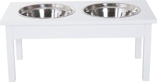 Show full view: PawHut Wooden Elevated Dog Bowls, White slide 8 of 10