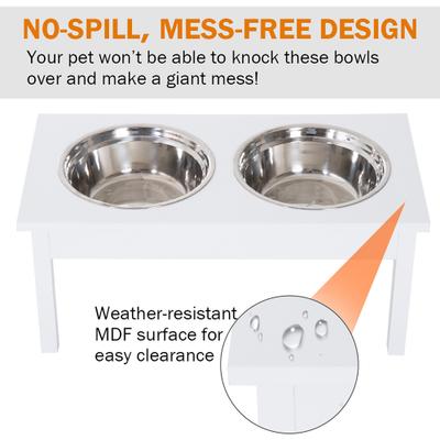 Show full view: PawHut Wooden Elevated Dog Bowls, White slide 6 of 10