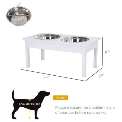 Show full view: PawHut Wooden Elevated Dog Bowls, White slide 4 of 10