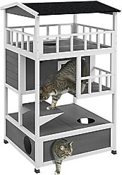 PawHut Wooden Outdoor Cat House, Light Gray
