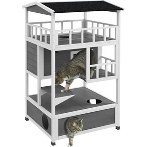 PawHut 2-Story Wooden Outdoor Cat House, Gray