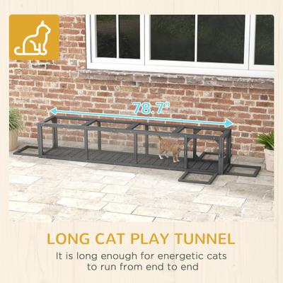 Show full view: PawHut Wooden Outdoor Cat House Tunnel, Dark Gray, 79-in slide 7 of 10