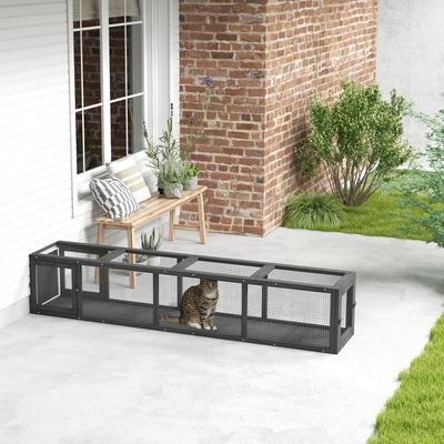 Show full view: PawHut Wooden Outdoor Cat House Tunnel, Dark Gray, 79-in slide 2 of 10