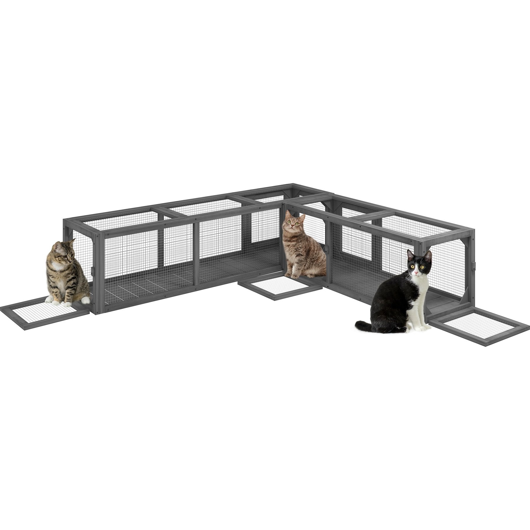 PawHut Wooden Outdoor Cat House Tunnel, Dark Gray, 98-in