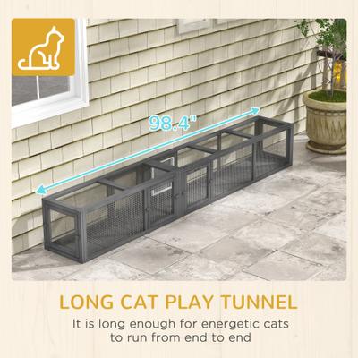 Show full view: PawHut Wooden Outdoor Cat House Tunnel, Dark Gray, 98-in slide 7 of 10