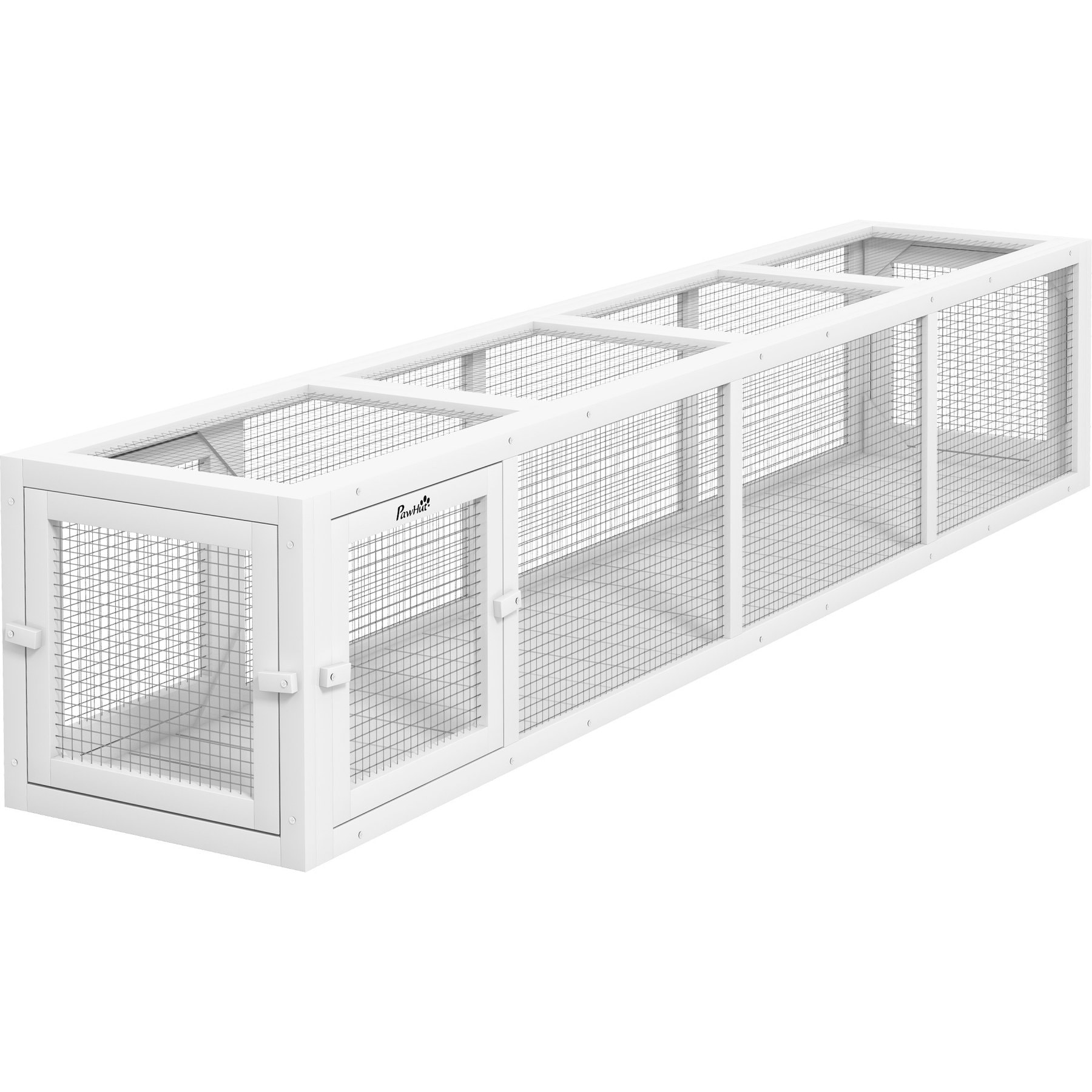 PawHut Wooden Outdoor Cat House Tunnel, White, 79-in