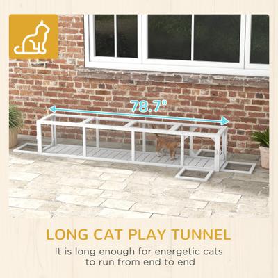 Show full view: PawHut Wooden Outdoor Cat House Tunnel, White, 79-in slide 7 of 10