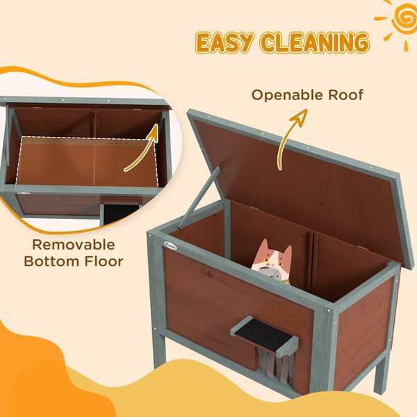 PawHut Wooden Outdoor Cat House with Removable Floor, Brown