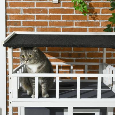 Show full view: PawHut Wooden Outdoor Feral Cat House & Tree, Grey slide 8 of 10