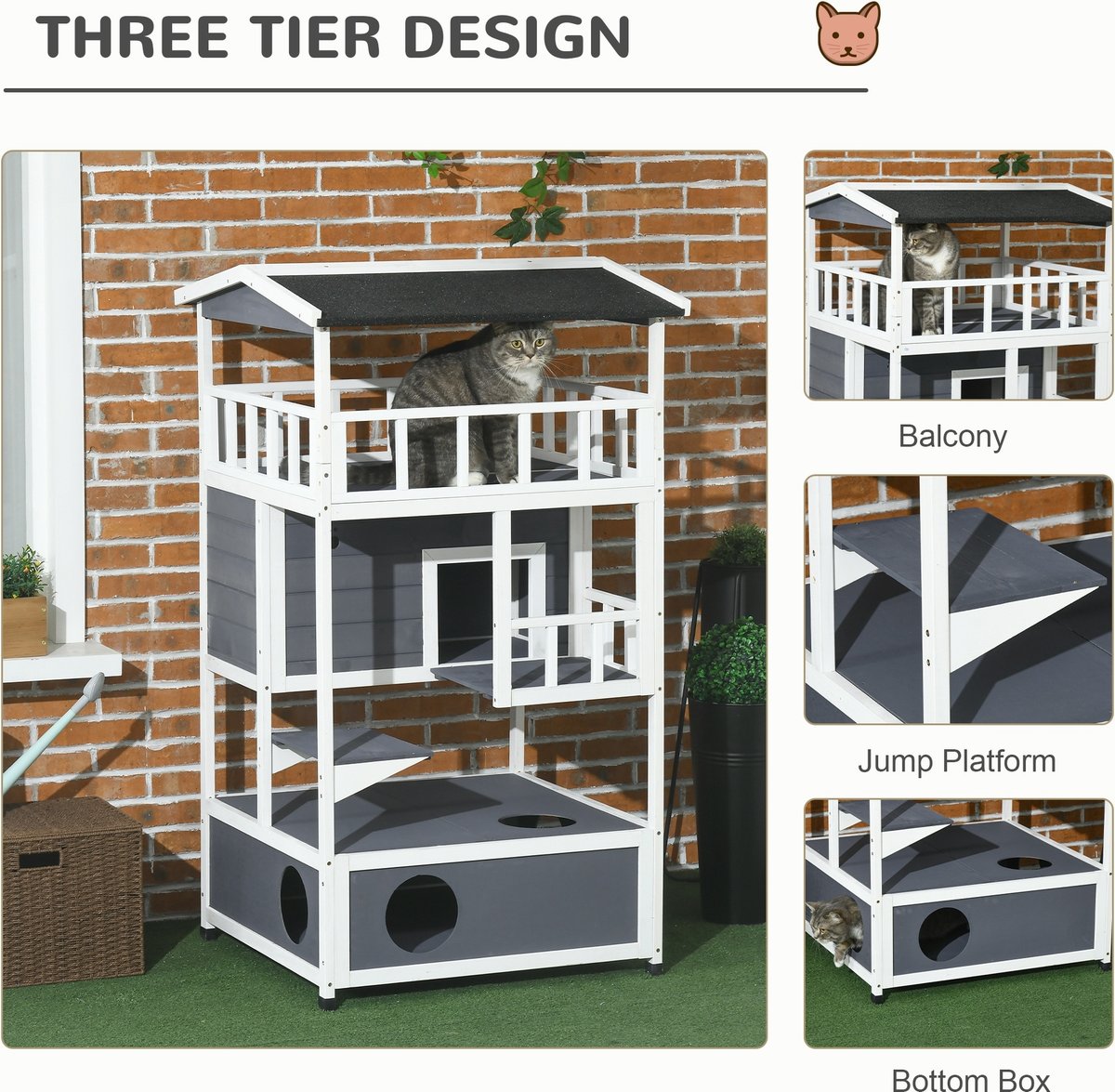 PawHut Wooden Outdoor Feral Cat House & Tree