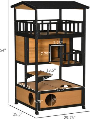 Show full view: PawHut Wooden Outdoor Feral Cat House & Tree, Yellow slide 3 of 10