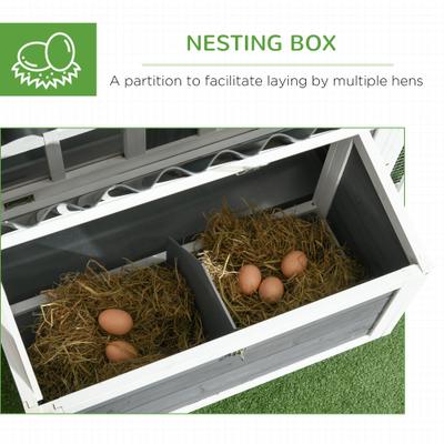 Show full view: PawHut 68-in Wooden Chicken Coop, Nesting Box, Outdoor Run, Lockable Door, Gray slide 7 of 9
