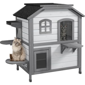 PawHut2-story Outdoor Feral Cat House, White