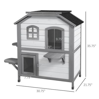 Show full view: PawHut2-story Outdoor Feral Cat House, White slide 3 of 9