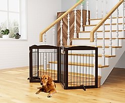 Pawland Freestanding Foldable Wire Dog Gate, Espresso, 4 Panel slide 1 of 7