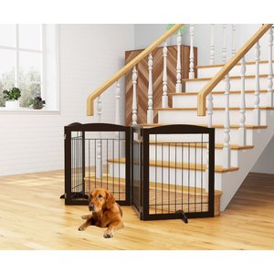Pawland Freestanding Foldable Wire Dog Gate, Espresso, 4 Panel