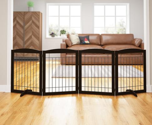 Show full view: Pawland Freestanding Foldable Wire Dog Gate, Espresso, 4 Panel slide 2 of 8