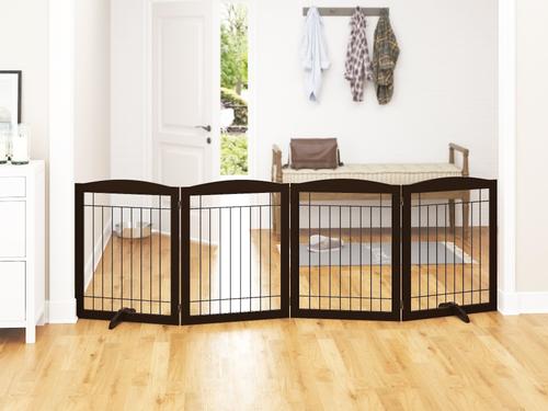 Show full view: Pawland Freestanding Foldable Wire Dog Gate, Espresso, 4 Panel slide 3 of 8