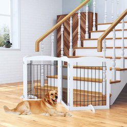 Pawland Freestanding Foldable Wire Dog Gate, White, 4 Panel