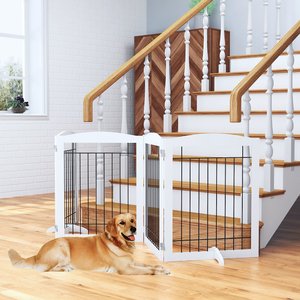 Pawland Freestanding Foldable Wire Dog Gate, White, 4 Panel