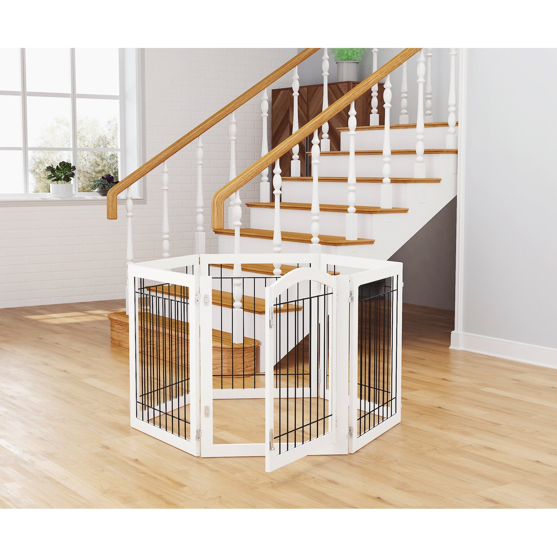 Pawland Freestanding Foldable Wire Dog Gate, White, 6 Panel