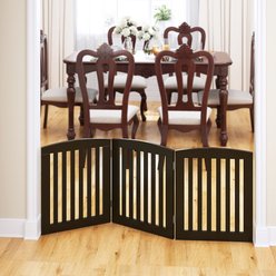 Pawland Freestanding Foldable Wooden Dog Gate, Espresso, 3 Panel slide 2 of 7