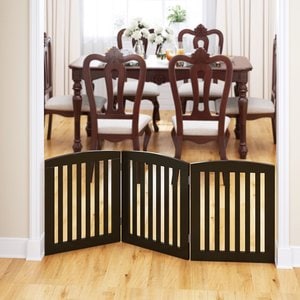 Pawland Freestanding Foldable Wooden Dog Gate, Espresso, 3 Panel