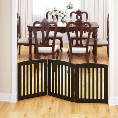 Show full view: Pawland Freestanding Foldable Wooden Dog Gate, Espresso, 3 Panel slide 2 of 8