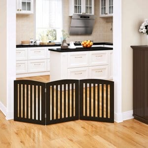 Pawland Freestanding Foldable Wooden Dog Gate, Espresso, 3 Panel