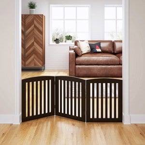 Pawland Freestanding Foldable Wooden Dog Gate, Espresso, 3 Panel