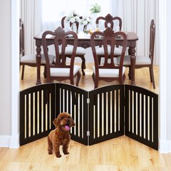 Pawland Freestanding Foldable Wooden Dog Gate, Espresso, 4 Panel