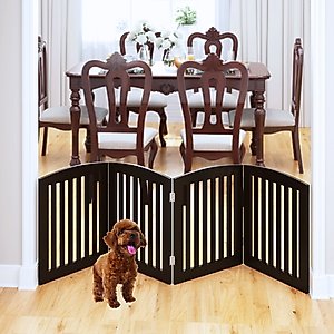 Pawland Freestanding Foldable Wooden Dog Gate, Espresso, 4 Panel