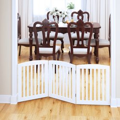Pawland Freestanding Foldable Wooden Dog Gate, White, 3 Panel slide 2 of 7