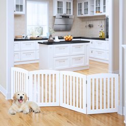Pawland Freestanding Foldable Wooden Dog Gate, White, 4 Panel