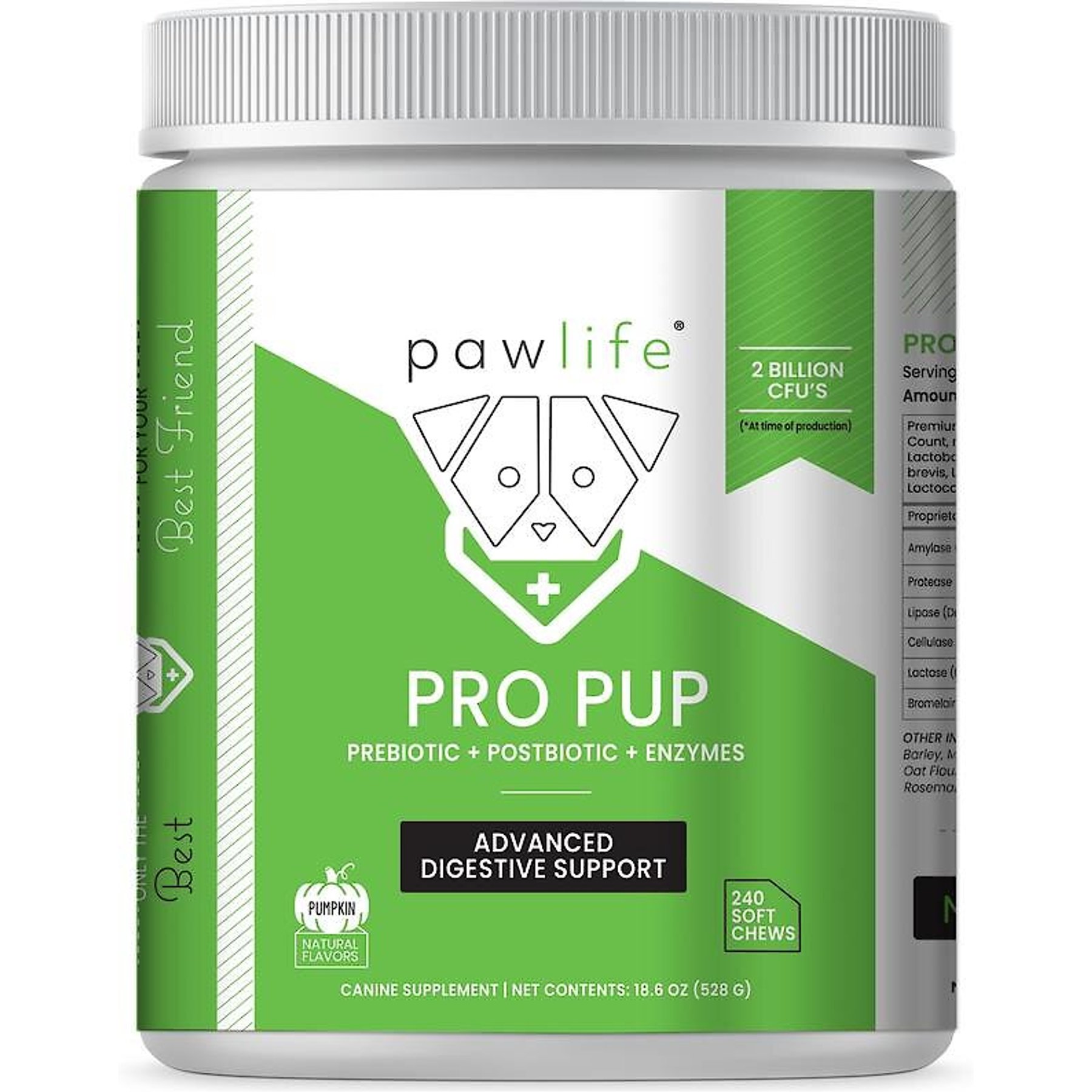 Pawlife Pumpkin Flavor Pro Pup Probiotics, Prebiotics & Enzymes Soft Chews Dog Supplement, 240 count