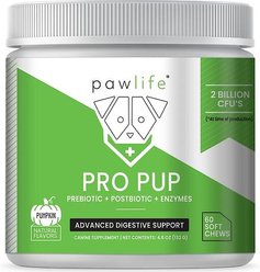 Pawlife Pumpkin Flavor Pro Pup Probiotics, Prebiotics & Enzymes Soft Chews Dog Supplement, 60 count